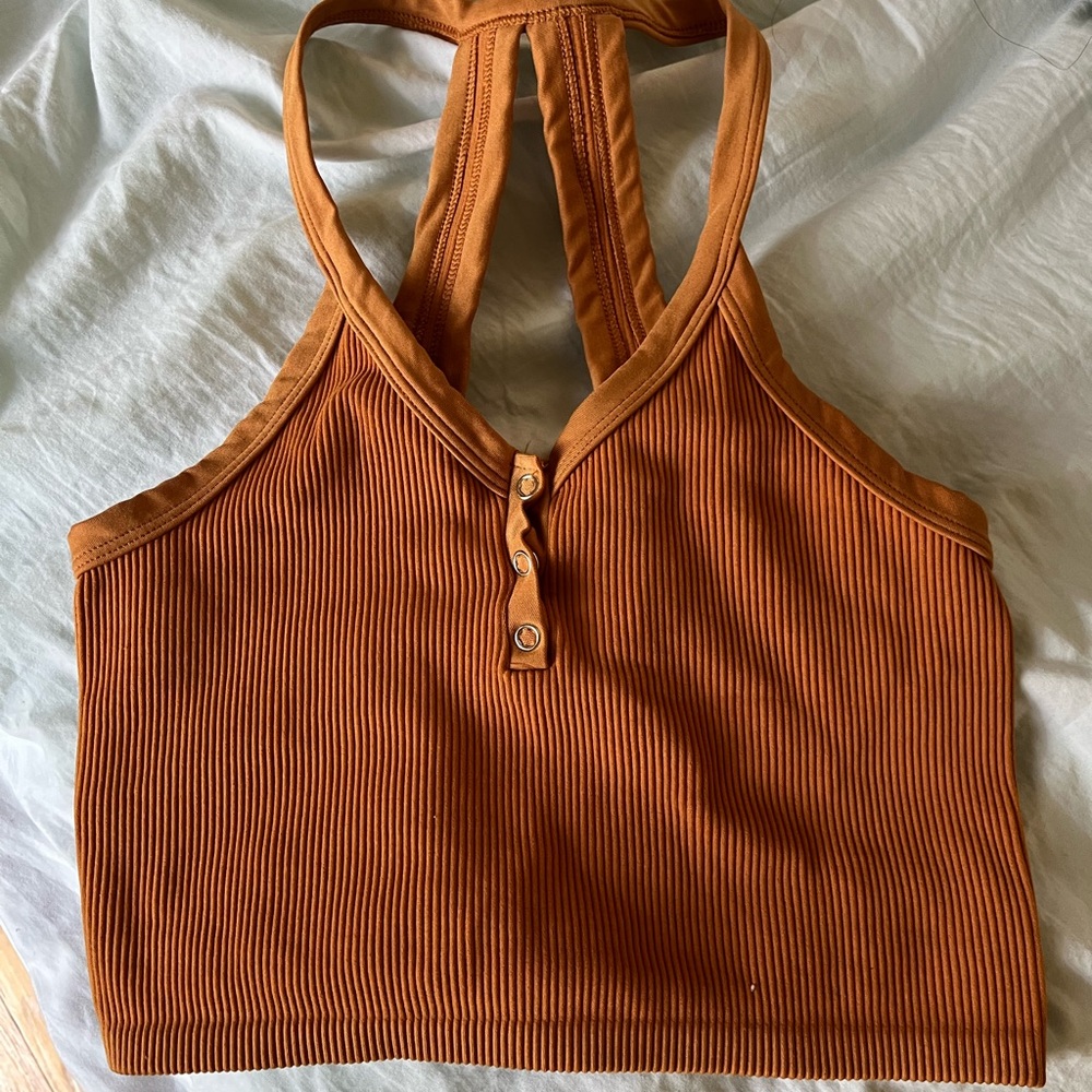 Free People Movement Orange Bra Tank Henley Button
